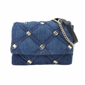 Salvatore Ferragamo Vara Chain Shoulder Bag in Denim and Leather, Blue Black, 21H536