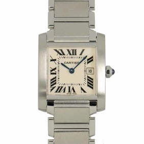 Cartier Tank Française MM W51011Q3 Boys' Ivory Quartz Watch with Date Display