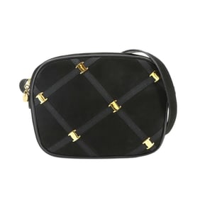 Salvatore Ferragamo Vara Shoulder Bag in Black Suede and Leather
