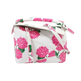 LOEWE Puzzle Bag Mini 2-way hand/shoulder bag in leather with white, pink, floral and silver