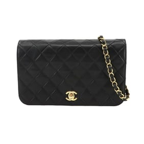 CHANEL Matelasse Chain Shoulder Bag in Black Lambskin with Gold Turnlock Hardware