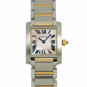 Cartier Tank Française SM Two-tone Watch W51027Q4 Women's Pink Shell 18K Gold Quartz