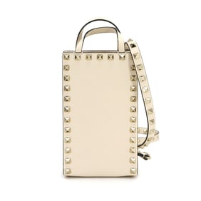 Valentino Garavani Rock Studs 2-way hand/shoulder bag in ivory leather.