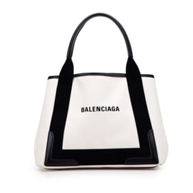 Balenciaga Navy Cabas S Handbag 339933 in Ivory and Black Canvas Leather for Women