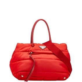 Prada Triangle Logo Plate Handbag/Shoulder Bag 2WAY BN2771 Red Nylon Leather Women's PRADA