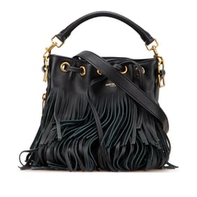 Saint Laurent Emmanuel Bucket Bag, Handbag/Shoulder 2-Way, 357603, Black Leather, Women's, SAINT