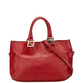 Fendi logo shoulder bag/handbag, 2-way, red leather, women's, FENDI