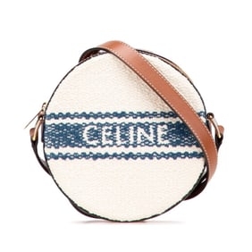Celine Round Crossbody Shoulder Bag in Brown, Beige, and Navy Canvas Leather for Women