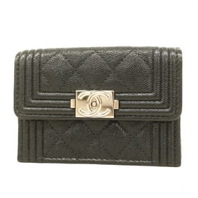 Chanel Boy Tri-fold Wallet in Caviar Skin, Black, Women's