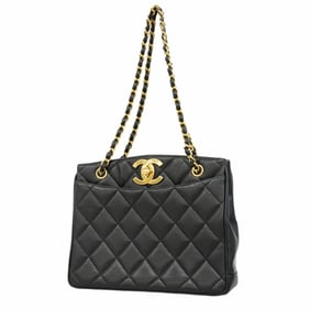 Chanel Matelasse Shoulder Bag with Chain, Caviar Skin, Black, Women's