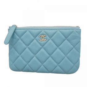 Chanel wallet/coin case, Matelasse lambskin, sky blue, champagne, for women