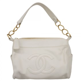 Chanel Shoulder Bag Leather White Women's