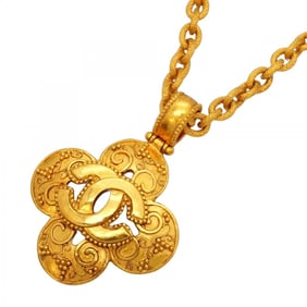 Chanel Coco Mark Clover Necklace, GP Plated Gold, Women's