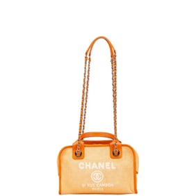 CHANEL Coco Mark Deauville Chain Handbag/Shoulder Bag, 2-Way, Orange Canvas and Leather, Women's