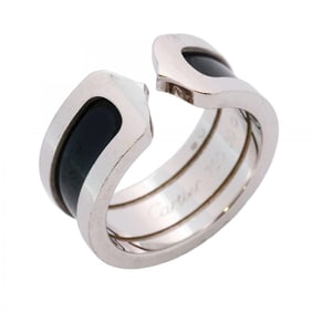 Cartier 2C Ring, 18K White Gold, Black Lacquer, #50, Men's