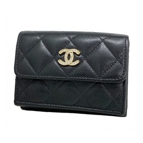 Chanel Matelasse Tri-fold Wallet in Caviar Leather, Black and Champagne, Women's