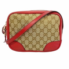 Gucci GG Canvas Shoulder Bag 449413 Beige Red Champagne Women's