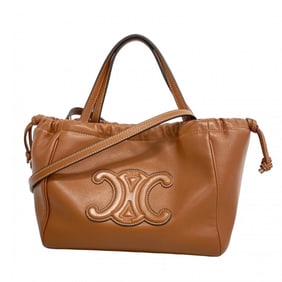 Celine Triomphe Drawstring Leather Handbag, Brown, 2-Way Bag for Women