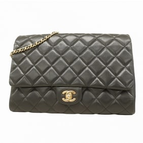 Chanel Matelasse Shoulder Bag with Chain Bag, Lambskin, Black, Women's