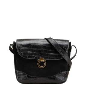 Salvatore Ferragamo Gancini Shoulder Bag in Black Leather, Sweatshirt for Women