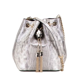 BVLGARI Serpenti Forever Bucket Bag Shoulder Silver Leather Women's