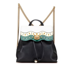 Gucci Animalier Tiger Head Chain Backpack 432266 Black Green White Leather Women's GUCCI