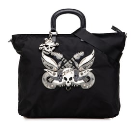 Prada Skull Studs Shoulder Bag/Handbag 2WAY VA889C Black Nylon Leather Women's PRADA