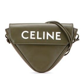 Celine Logo Triangle Shoulder Bag Khaki Leather Women's CELINE