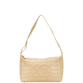 CHANEL Chocobar Coco Mark Shoulder Bag, Beige Leather, Women's