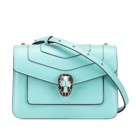 BVLGARI Serpenti Forever Crossbody Chain Shoulder Bag in Light Blue Leather for Women