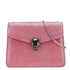 BVLGARI Serpenti Forever Glitter Chain Shoulder Bag, Pink Leather, Women's