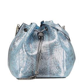BVLGARI Serpenti Forever Bucket Bag, Handbag/Shoulder 2-Way, Blue Karung Leather, Women's