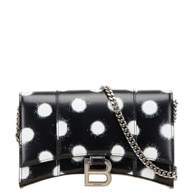 Balenciaga Hourglass Spray Dot Chain Shoulder Bag/Wallet Bag 656050 in Black and White Leather for