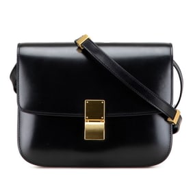 Celine Classic Box Medium Flap Bag, Crossbody Shoulder 164173, Black Leather, Women's, CELINE