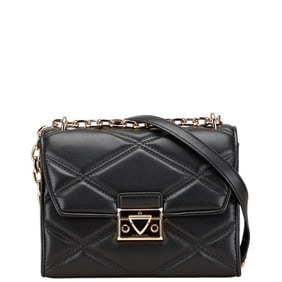 Michael Kors Serena Quilted Chain Shoulder Bag 35S2GNRL2U in Black Faux Leather