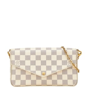 Louis Vuitton Damier Azur Pochette Felicie Chain Shoulder Bag N63106 White Leather Women's LOUIS