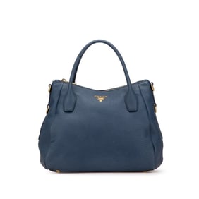 Prada Logo Handbag Tote Bag BR4992 Blue Leather Women's PRADA