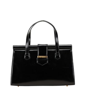 Saint Laurent logo plate handbag in black leather for women.