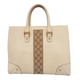 Gucci GG Canvas Tote Bag 120897 Leather Brown Light Beige Pink Women's