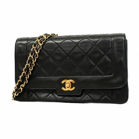 Chanel Matelasse Shoulder Bag with Chain Bag, Lambskin, Black, Women's