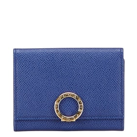 BVLGARI Logo Clip Business Card Holder/Card Case, Blue and Gold Leather, Women's