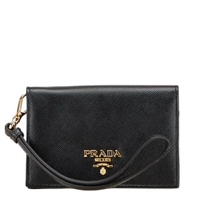 Prada Saffiano Business Card Holder/Card Case 1M1439 Black Leather Women's PRADA
