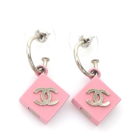 CHANEL Coco Mark Metal Enamel Earrings, Silver Pink, Women's, e60770g