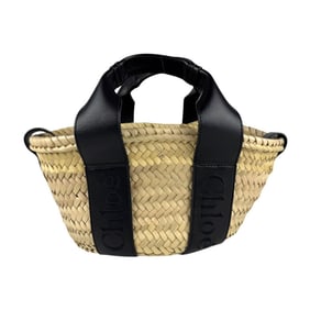Chloé Chloe SENSE Small Basket Bag in Natural Black with Raffia and Leather, Women's, z6583