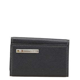 Cartier logo plate key case, 6-ring, black leather, men's