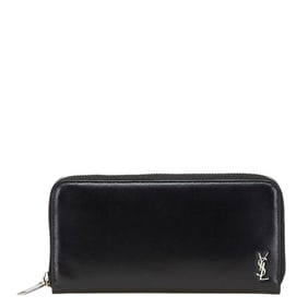 Saint Laurent YSL logo long wallet with round zipper, black leather, men's