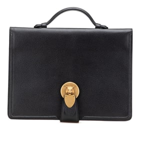 Gucci Cat Head Briefcase Clutch Bag 495655 Black Leather Men's GUCCI