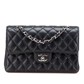 CHANEL Matelasse 23 Coco Mark Double Flap Chain Shoulder Bag in Black with Silver Hardware and