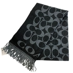 COACH Signature Scarf, Fluffy, Thick, Black, Unisex