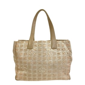 CHANEL Tote MM Jacquard New Travel Line Bag, Beige, Women's